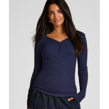 Hunkemöller Pyjamatop met lange mouwen Henley Blauw