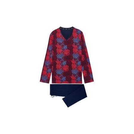 HOM HOM Pyjama lang Bouquet Long Sleepwear donkerblauw / bordeaux