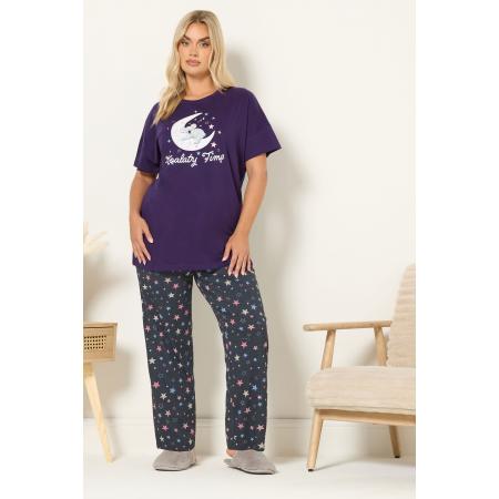 Yours Curve Paarse 'Koalaty Time' Pyjamaset Size 66-68