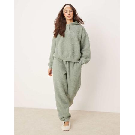 ASOS DESIGN Loungeset van oversized hoodie en joggingbroek van borg in saliegroen