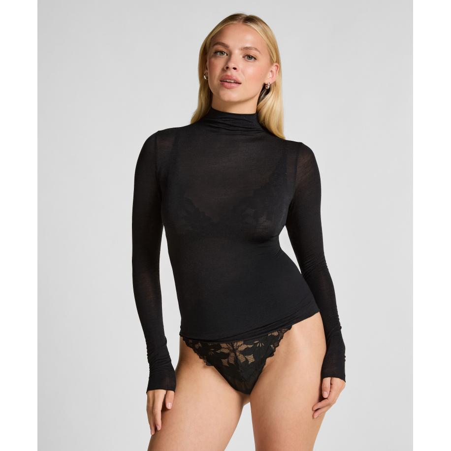 Hunkemöller super soft Turtleneck shirt met Cashmere Zwart Zwart