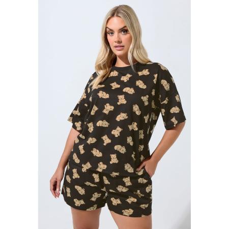 Limited Collection Curve Zwarte Teddy Print Korte Pyjamaset Size 50-52