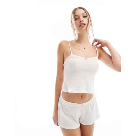 Dorina Pointelle cami met roze rozenknopdetail in ivoor-Wit