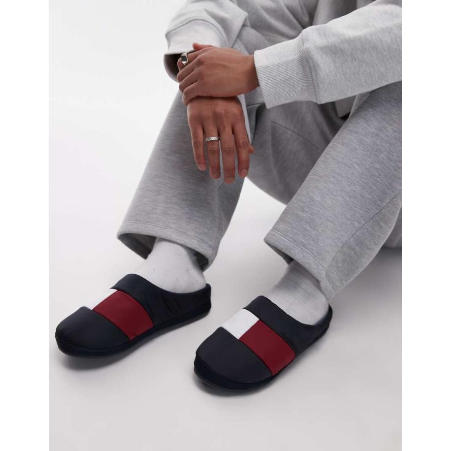 Tommy Hilfiger - Pantoffels van nylon met vlagmotief in marineblauw Blauw