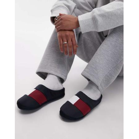 Tommy Hilfiger - Pantoffels van nylon met vlagmotief in marineblauw