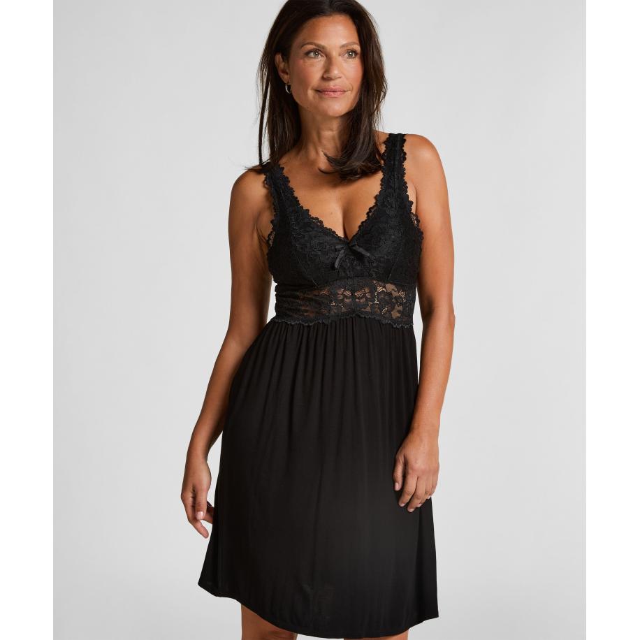 Hunkemöller Slipdress Nora Lace Zwart Zwart
