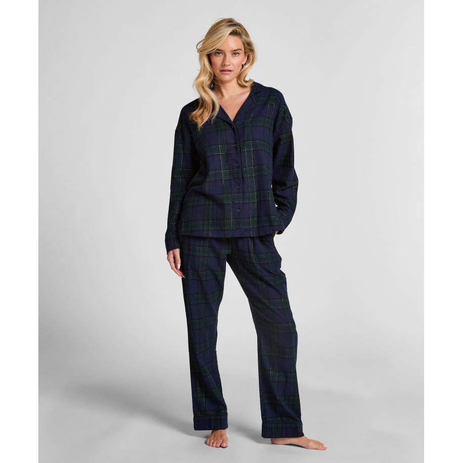Hunkemöller Pyjamabroek Flannel Blauw Blauw