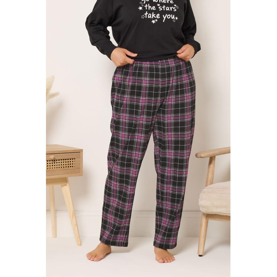 Yours Zwarte Geruite Pyjamabroek Met Wijde Pijpen Size 66-68 Zwart
