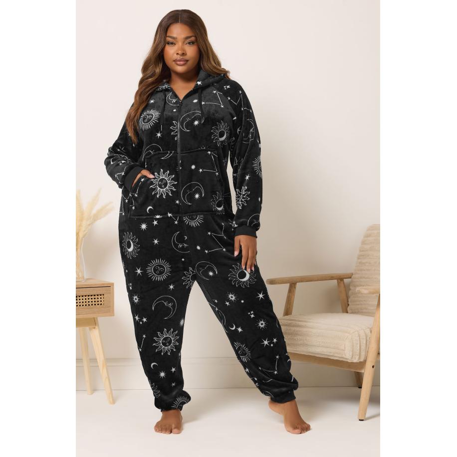 Yours Curve Zwarte Hemelse Print Onesie Size 66-68 Zwart