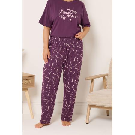 Yours Bordeauxrode Pyjamabroek Met Rode Sterren En Wijde Pijpen Size 66-68