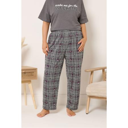 Yours Grijze Geruite Pyjamabroek Met Wijde Pijpen Size 66-68