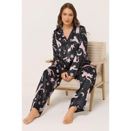 Yours Curve Marineblauwe Luipaard Satijnen Pyjamaset Size 66-68