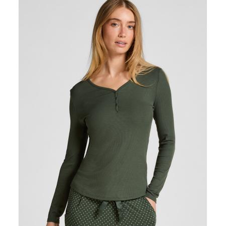 Hunkemöller Pyjamatop met lange mouwen Henley Groen