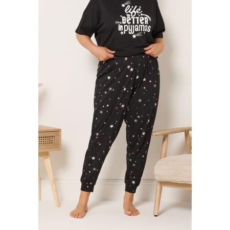 Yours Zwarte Pyjamabroek Met Sterrenprint En Boorden Size 66-68