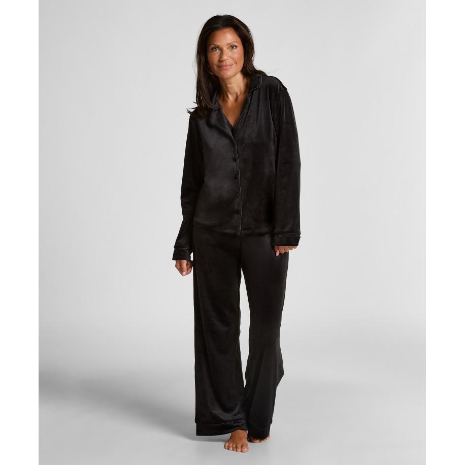 Hunkemöller Pyjamabroek Velours Zwart Zwart