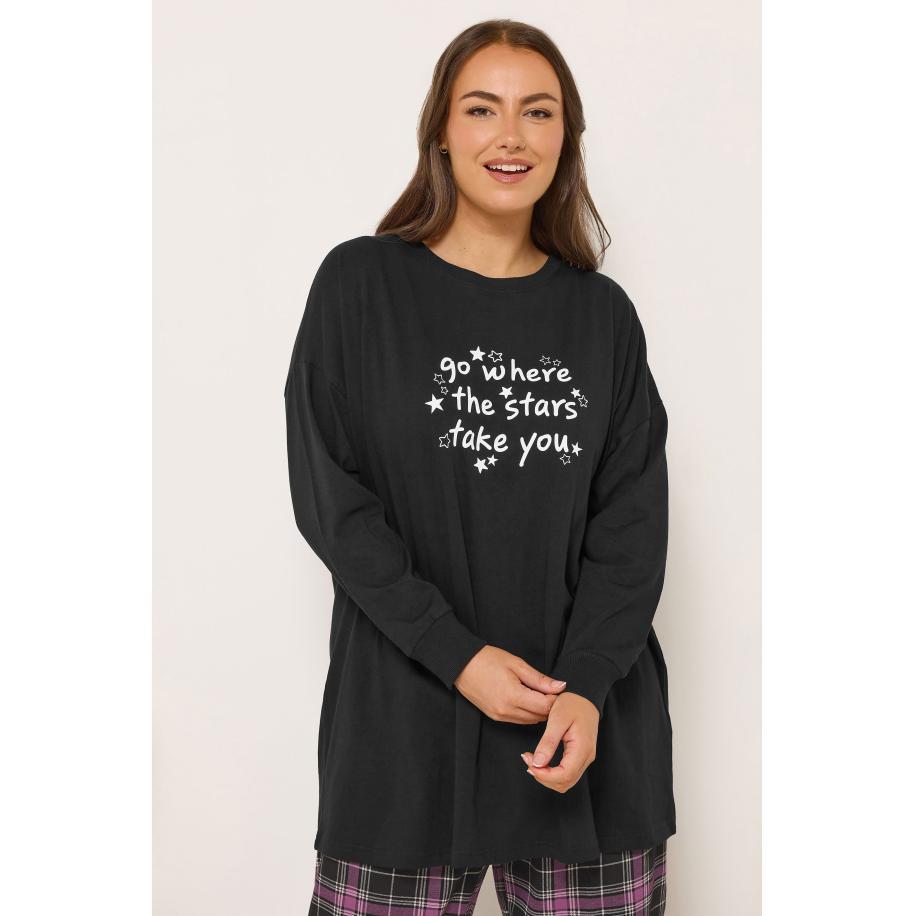 Yours Zwart Go Where The Stars Take You Slogan Pyjama Top Size 66-68 Zwart