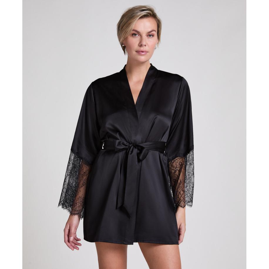 Hunkemöller Kimono Satin Zwart Zwart