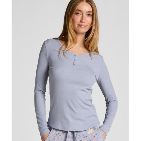 Hunkemöller Pyjamatop met lange mouwen Henley Paars