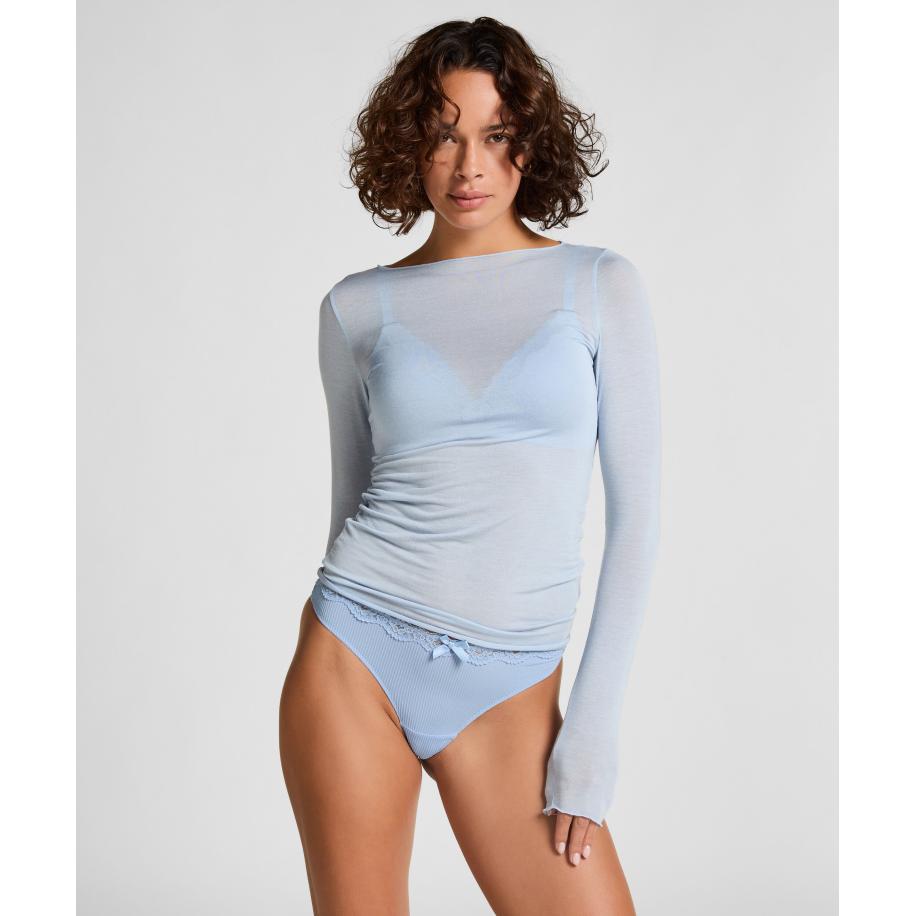 Hunkemöller super soft Boothals shirt met Cashmere Blauw Blauw