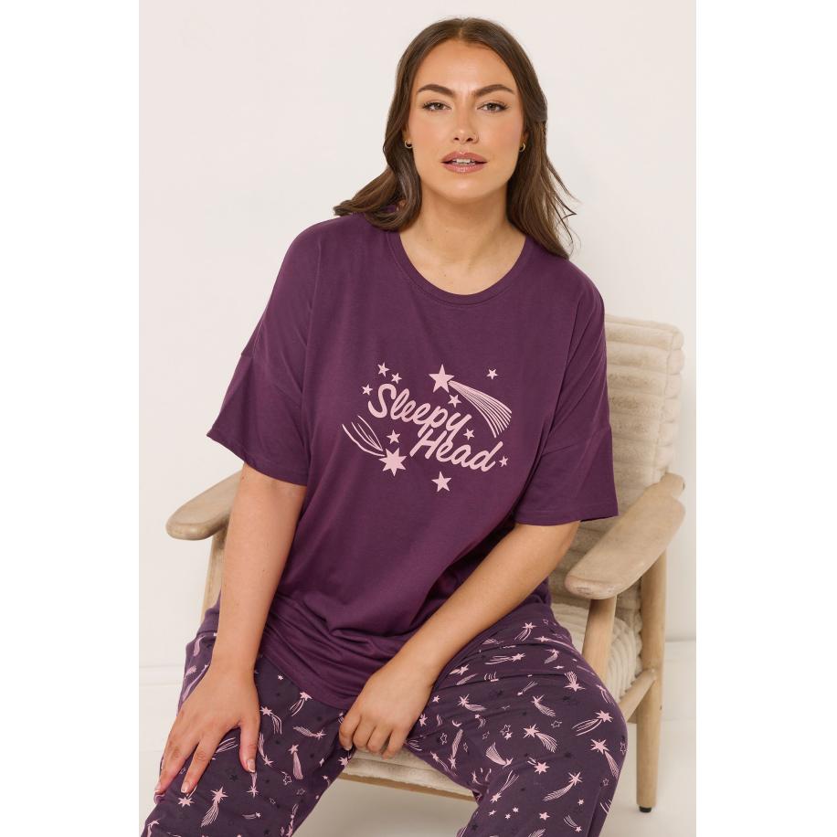 Yours Bordeauxrode Sleepy Head Pyjamatop Size 66-68 Rood