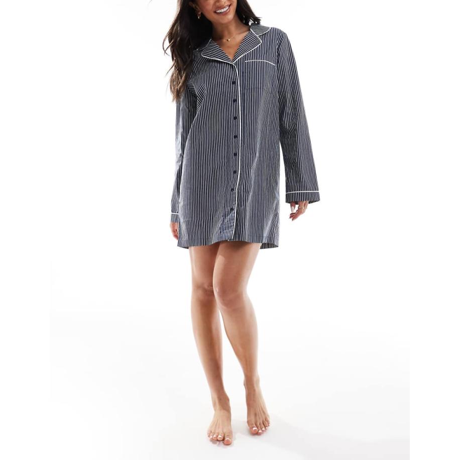 Wednesday's Girl Gestreept pyjamaoverhemd in marineblauw en wit Blauw
