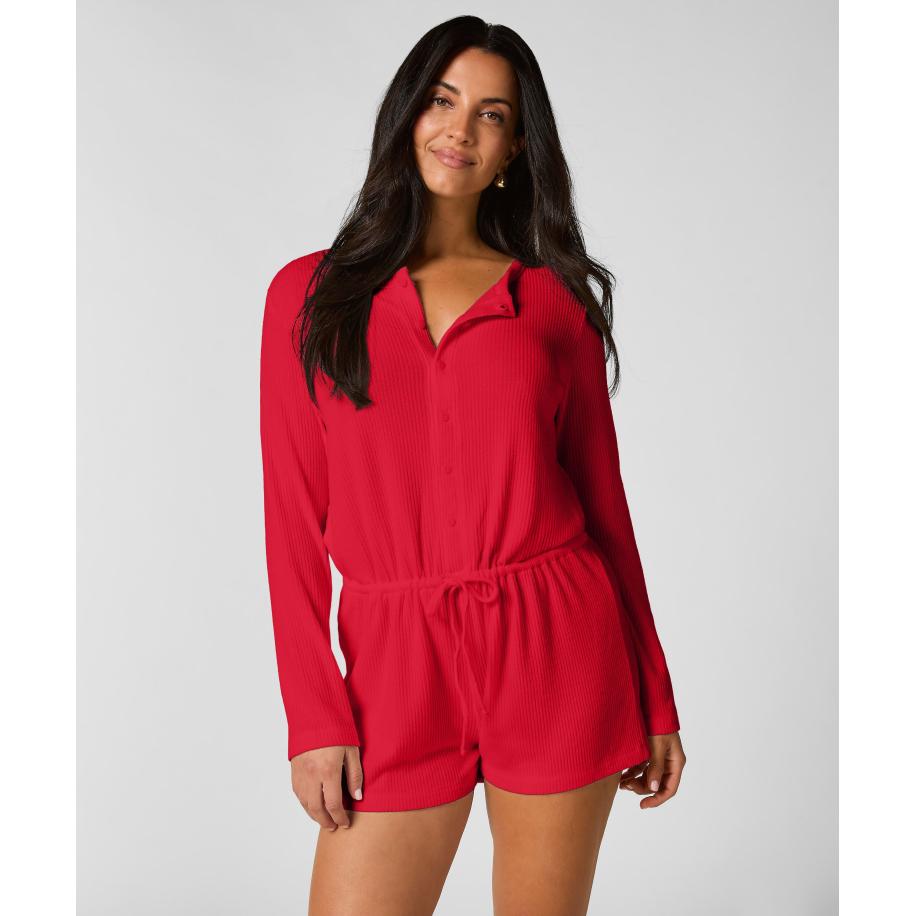 Hunkemöller Korte geribde jersey onesie Rood Rood