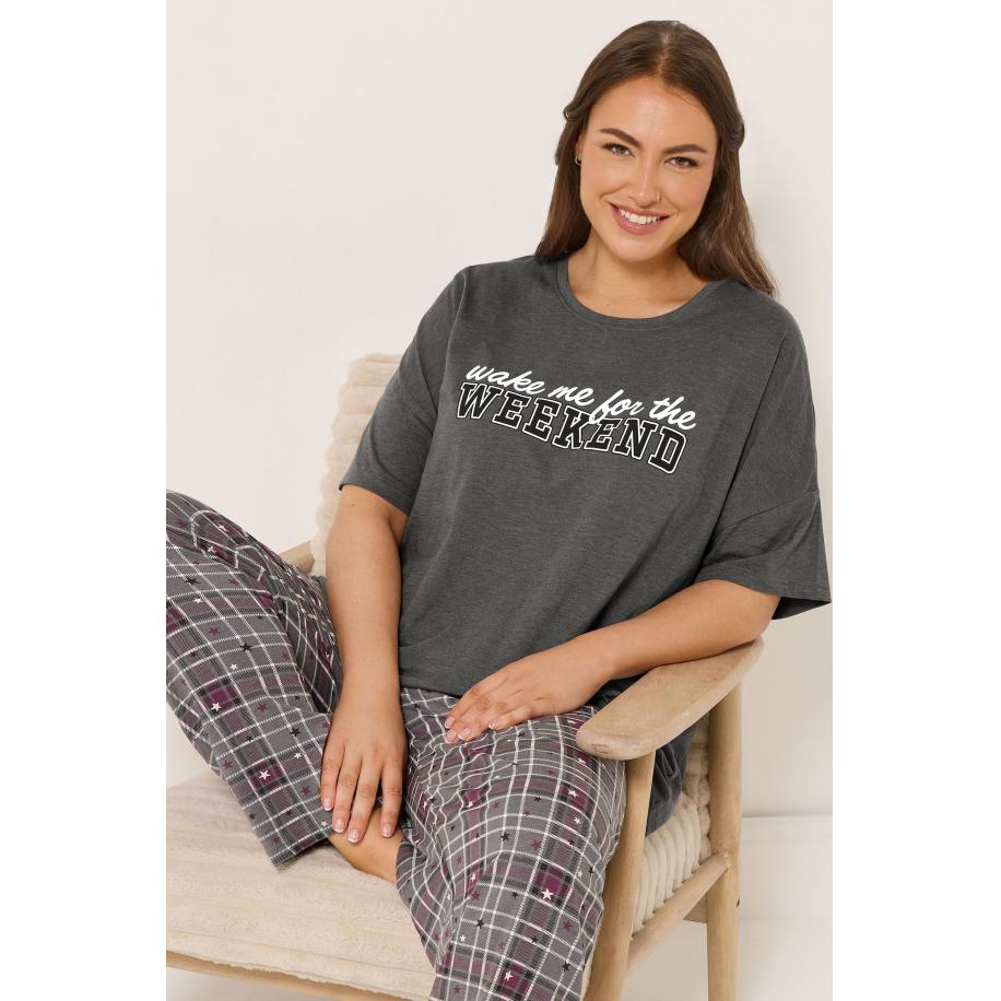 Yours Grijze Wake Me For The Weekend Pyjamatop Size 66-68 Grijs