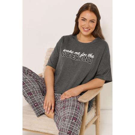 Yours Grijze Wake Me For The Weekend Pyjamatop Size 66-68
