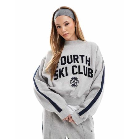 4th & Reckless x Felicia Wedin Apres Ski Sweatshirt met zijstreep en logo van borg in grijs en marineblauw, deel van co-ord set