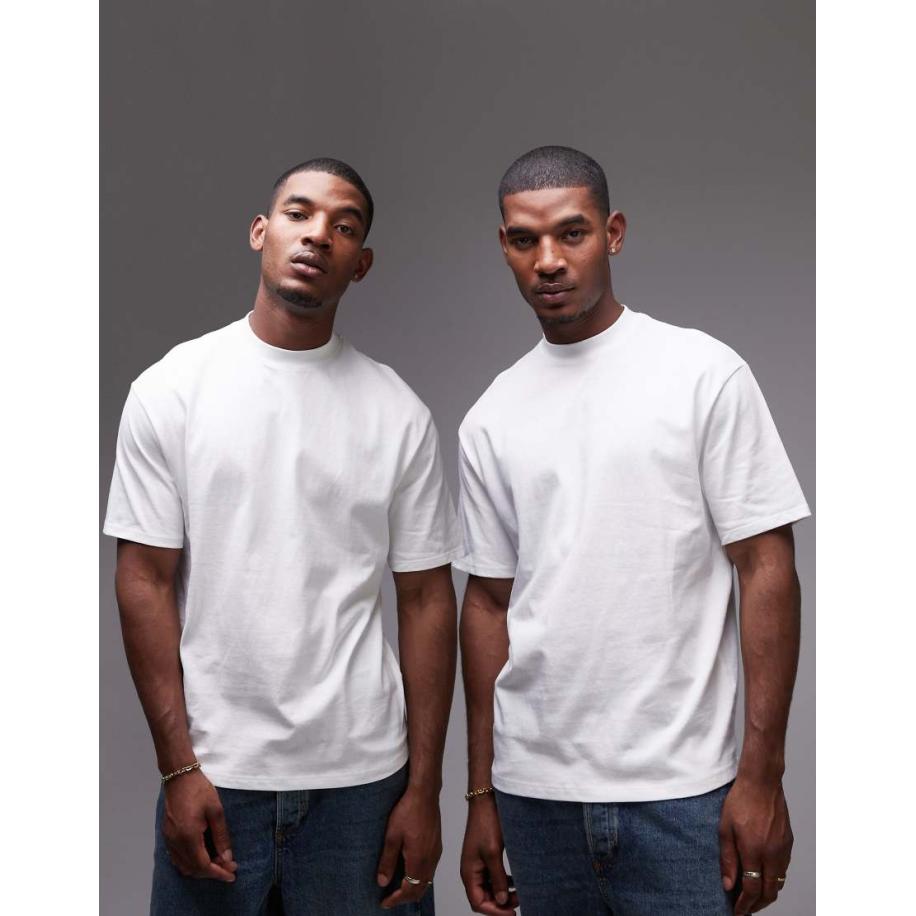 Topman - Set van 2 ruimvallende T-shirts in wit-Veelkleurig Multicolor