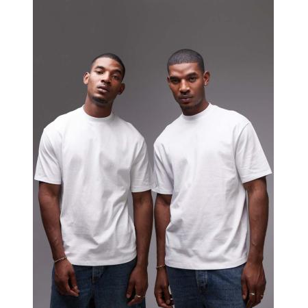 Topman - Set van 2 ruimvallende T-shirts in wit-Veelkleurig