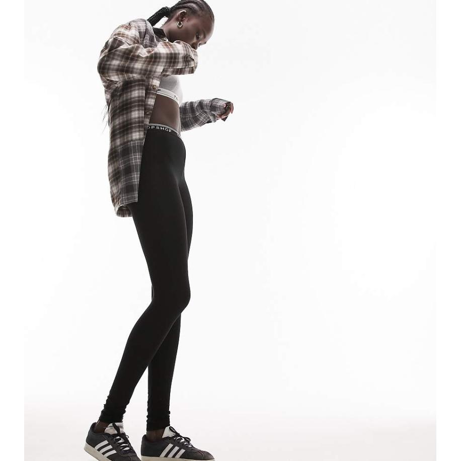 Topshop Tall Legging met elastische band met merknaam in zwart Zwart