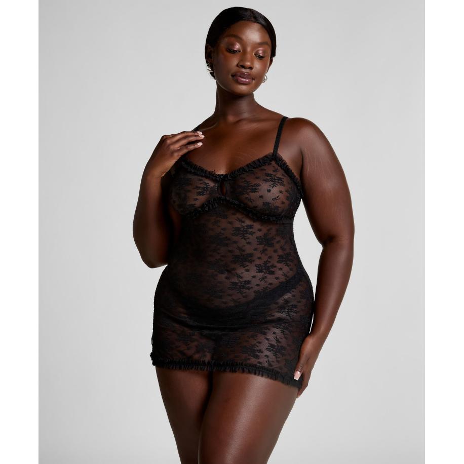 Hunkemöller Slipdress all over lace Darcy Zwart Zwart