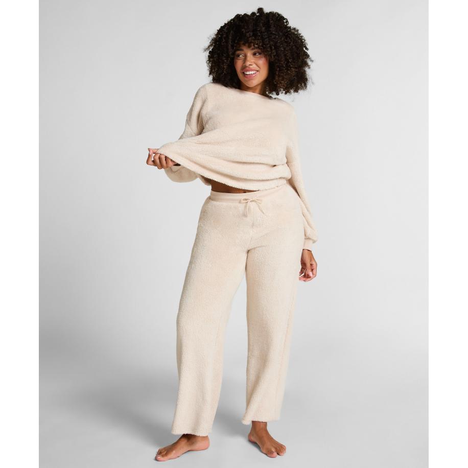 Hunkemöller Broek Fluffy Fleece Beige Bruin