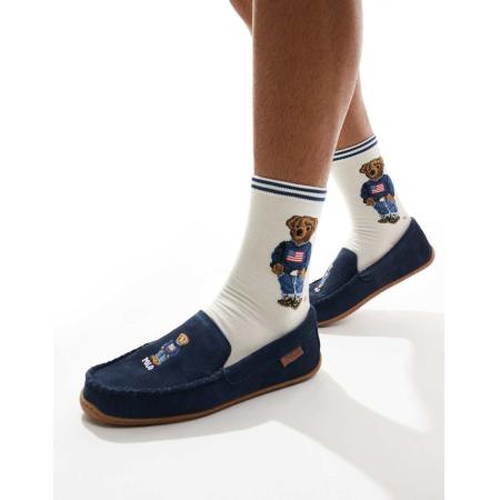 Polo Ralph Lauren - Brenan - Pantoffels met beerlogo in marineblauw suède