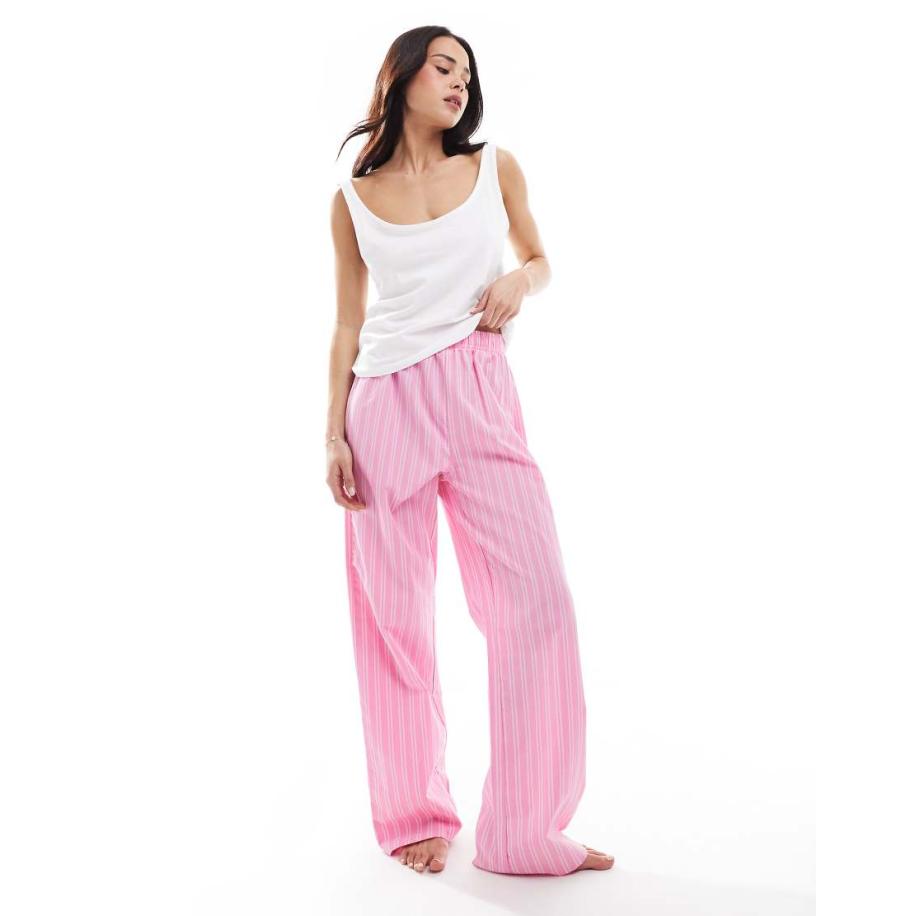 New Look Pyjamaset van boxerbroek met wijde pijpen en hemdje in roze gestreept Roze