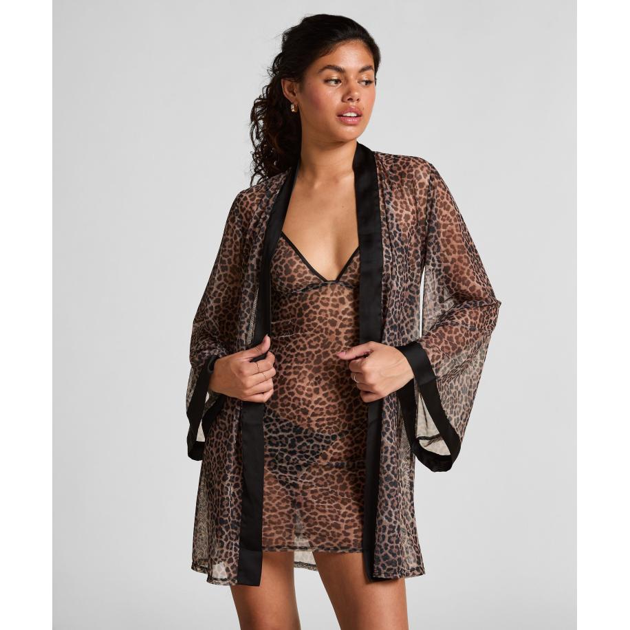 Hunkemöller Kimono Leopard Zwart Zwart