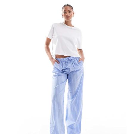 Lindex Tall Gestreepte katoenen broek met trekkoord in de taille in blauw