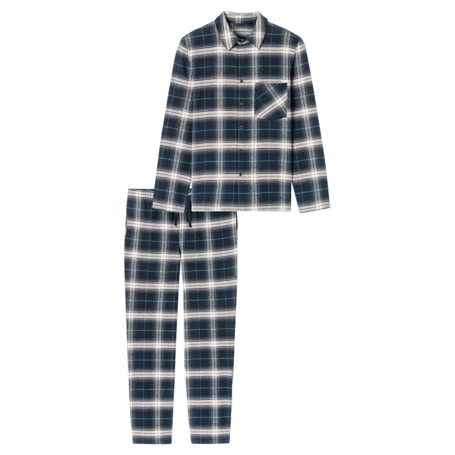 Schiesser SCHIESSER Pyjama lang Selected Premium Warming nachtblauw / wit -