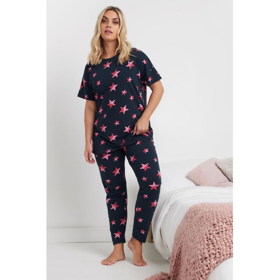 Yours Pyjamaset Met Sterrenprint In Donkerblauw/Rood Size 62-64 Blauw