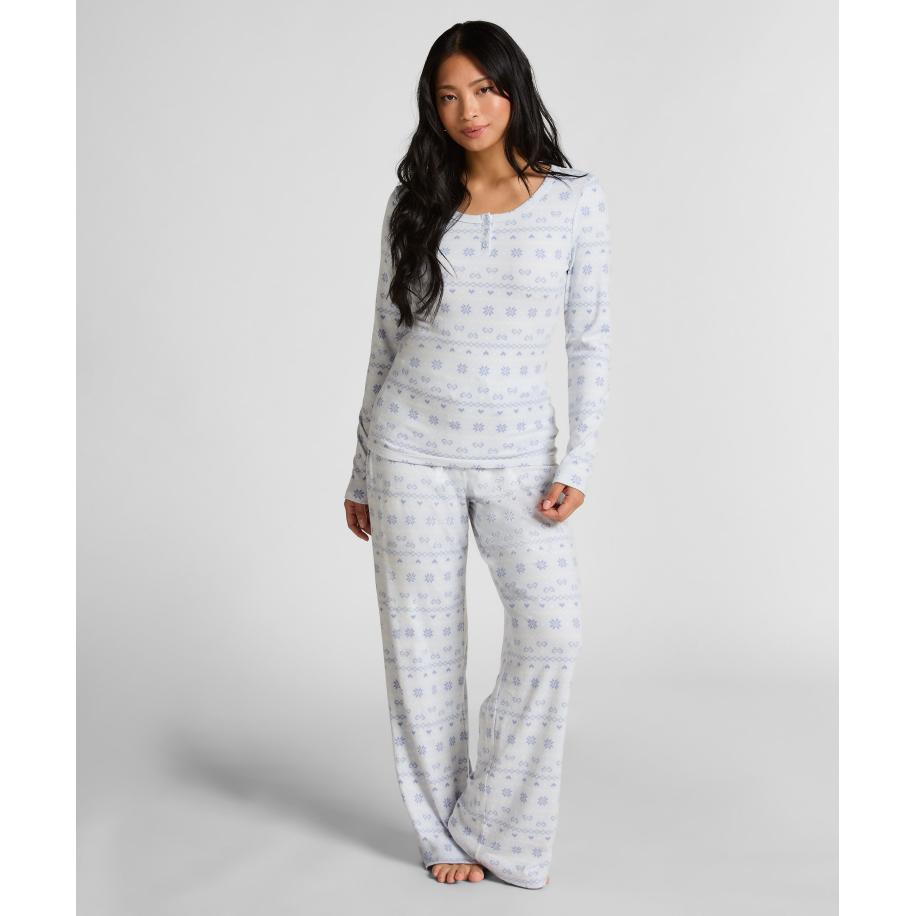 Hunkemöller Jersey pyjamaset Fairisle Blauw Blauw