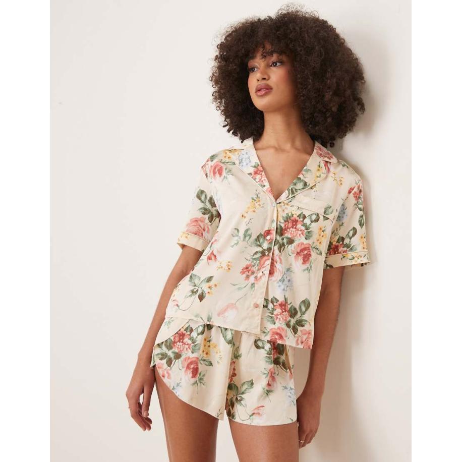Abercrombie & Fitch Pyjama overhemd met korte mouwen en multi bloemenprint, deel van co-ord set-Veelkleurig Multicolor