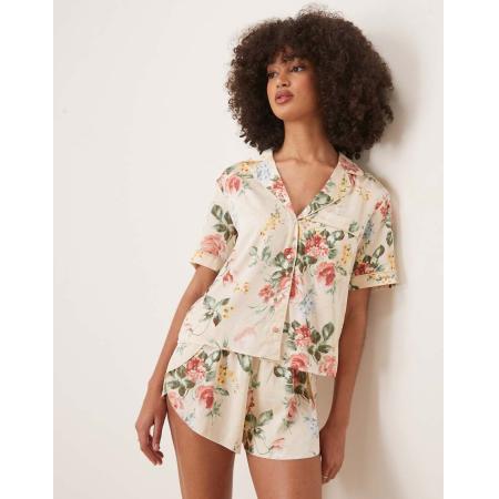 Abercrombie & Fitch Pyjama overhemd met korte mouwen en multi bloemenprint, deel van co-ord set-Veelkleurig