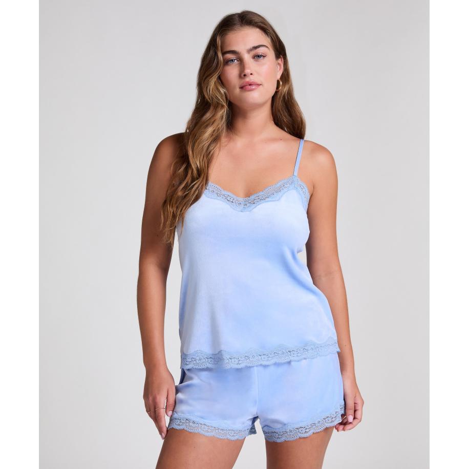 Hunkemöller Short Velours Kant Blauw Blauw