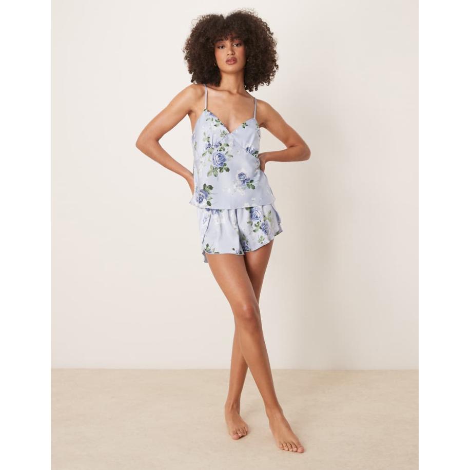 Abercrombie & Fitch Pyjama shorts in blauwe bloemenprint, deel van co-ord set Blauw