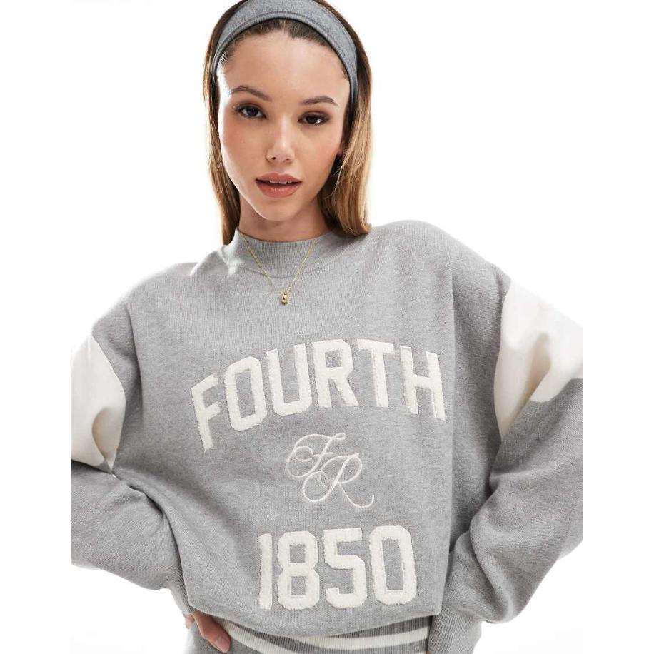 4th & Reckless x Felicia Wedin Gebreide trui met contrasterende mouwen en 'Fourth 1850' logo in grijs, deel van co-ord set Grijs
