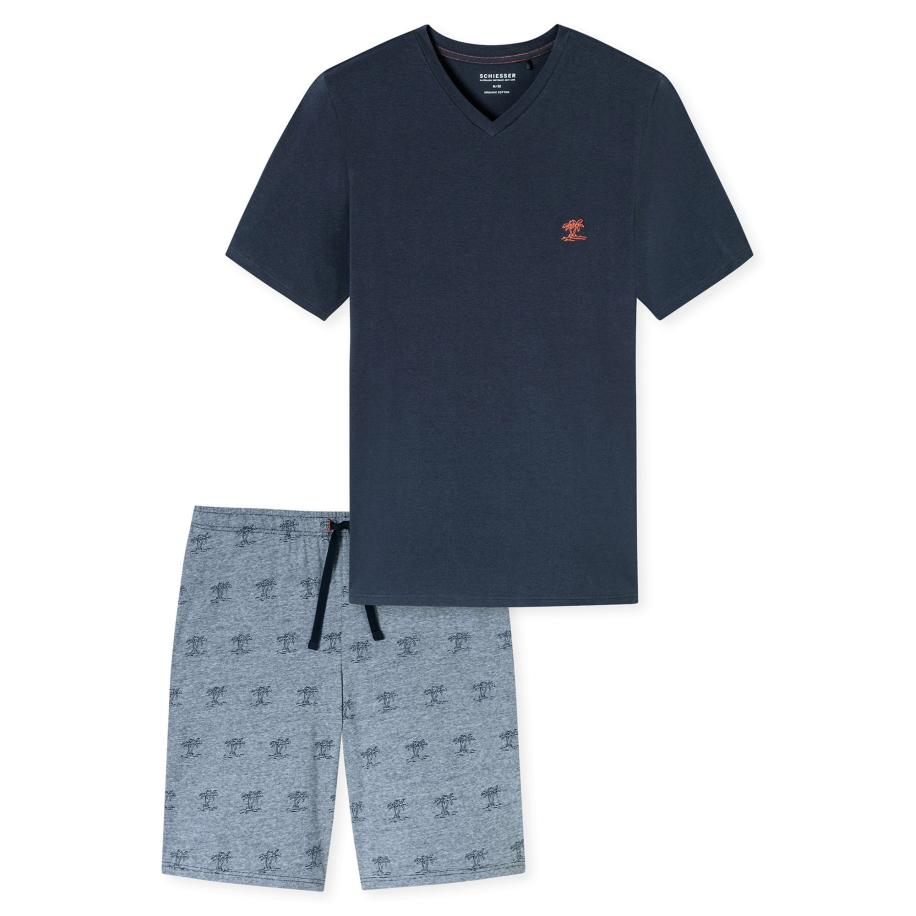 Schiesser SCHIESSER Pyjama kort smoky blue / nachtblauw -