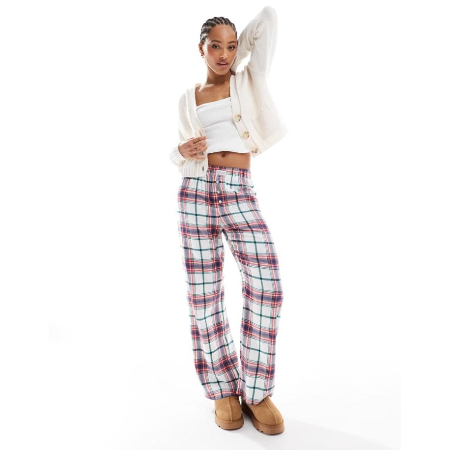 Cotton On Ruimvallende geruite pyjamabroek van flanel in crème geruit-Veelkleurig Multicolor