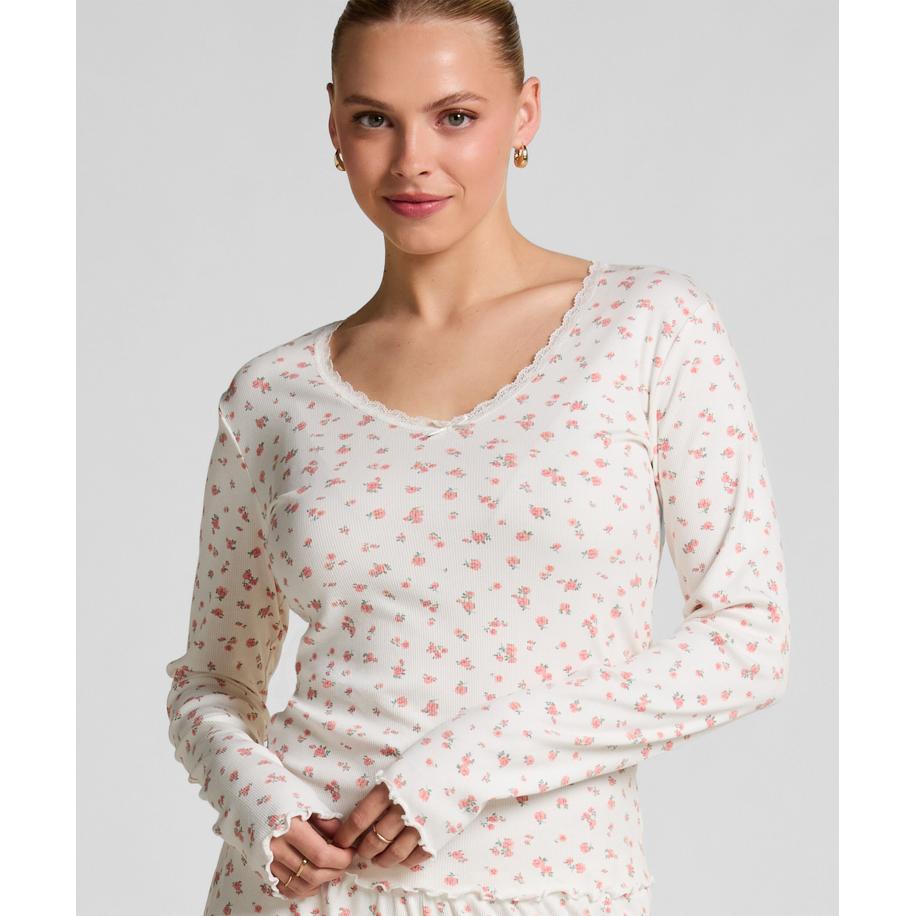Hunkemöller Geribde pyjamatop Wit Wit