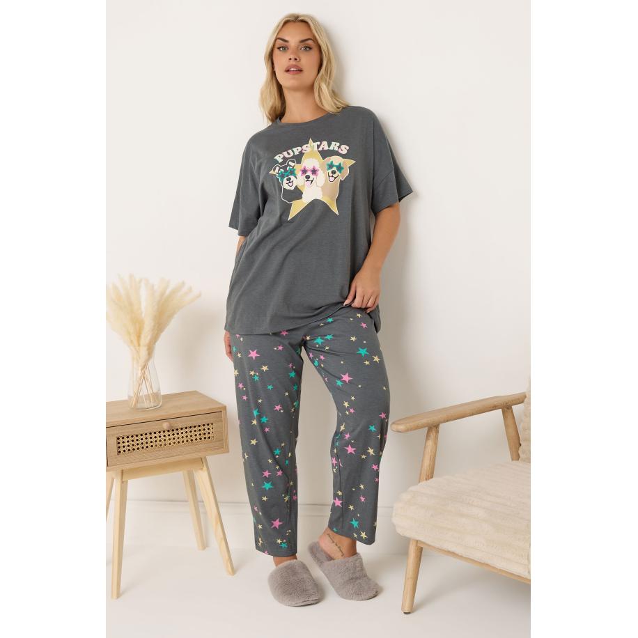 Yours Charcoal Grey Pupstars Pyjamaset Size 66-68 Grijs